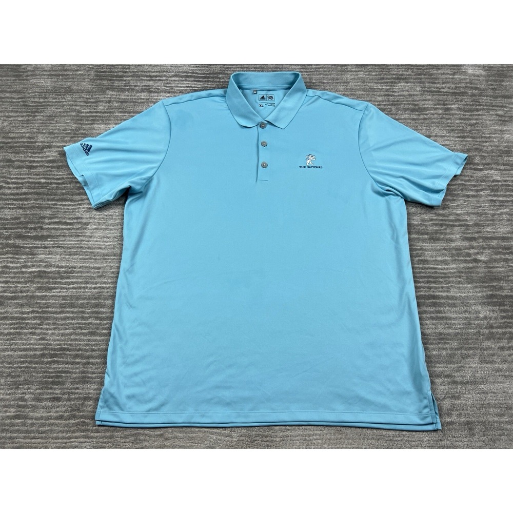 Adidas Shirt Mens XL Blue The National Logo Short Sleeve Polo Casual